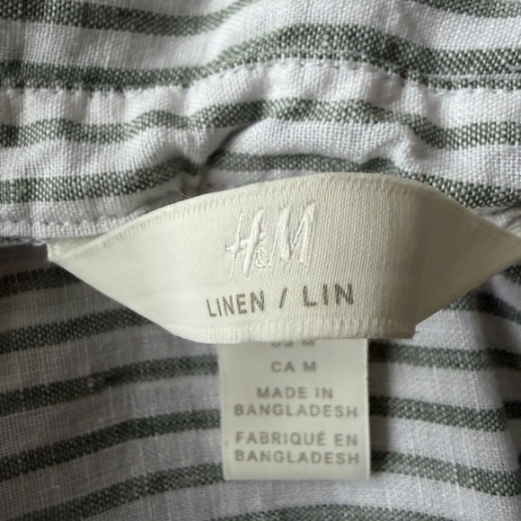 H&M Green and White Striped linen Shirt - Picture 3 of 8